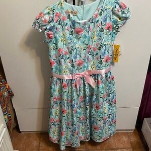 Floral Kids Dress with Pink Ribbon